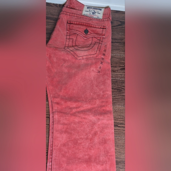 True Religion Men's Slim Jeans in Faded Coral - Picture 8 of 14